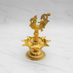 Pure Brass Samai Diya for Pooja and Decoration | Brass Samai Diyas for Home | Brass Table Diya | Traditional and Elegant Peacock Samai Diya